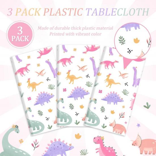 3pcs Pink Dinosaur Birthday Tablecloths 108x54inch Watercolor Dinosaur Birthday Decorations for Girls Dino Birthday Party Disposable Table Covers