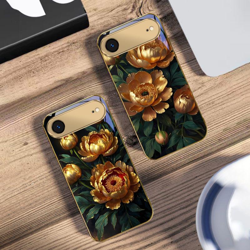 Prosperous Golden Peony For IPhone 17Pro Max 16 17 Pro 15 Pro 14 13 Plus 12 Mini 11Pro Max XR 16E 17 Air Golden glass phone case