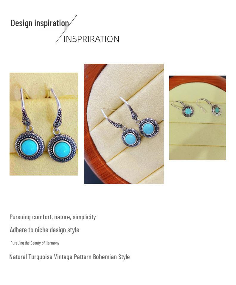 Europäische & Amerikanische S925 Silber Türkis Retro Böhmische Hängeohrringe mit Ohrhaken