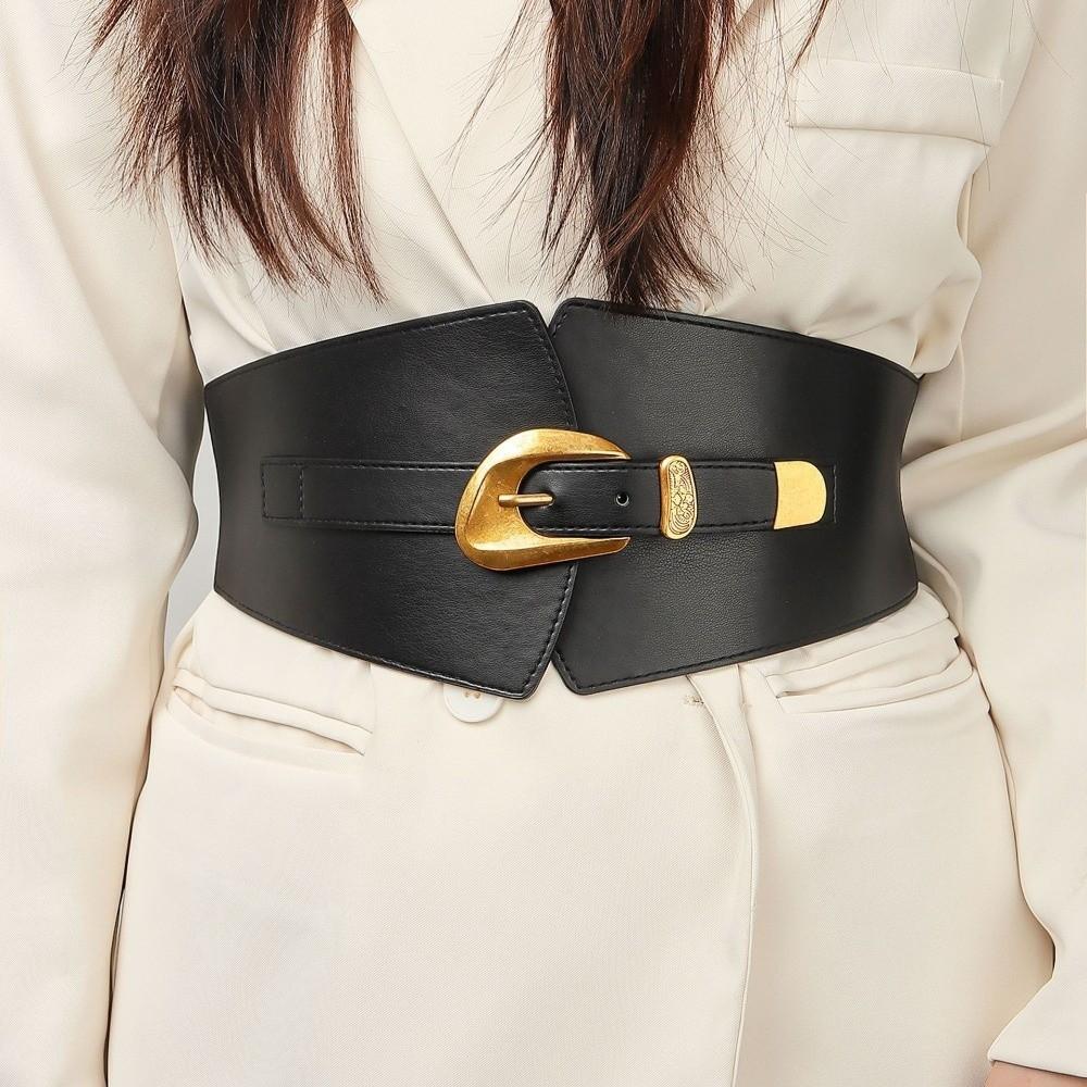 Geometric Buckle Women's Slimming Belt PU Dress Waistband Fashionable Elastic Waist Belt Women