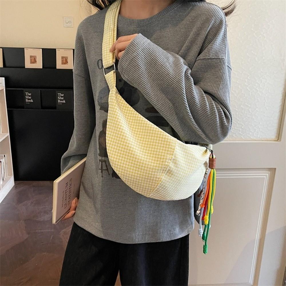 Fashion Zipper Plaid Shoulder Bag Colth Multicolor Dumpling Bag Lightweight Large Capacity Crossbody Bag Female