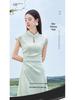 Elegant Summer Green Cheongsam Dress - Slimming, Modern Chinese Design