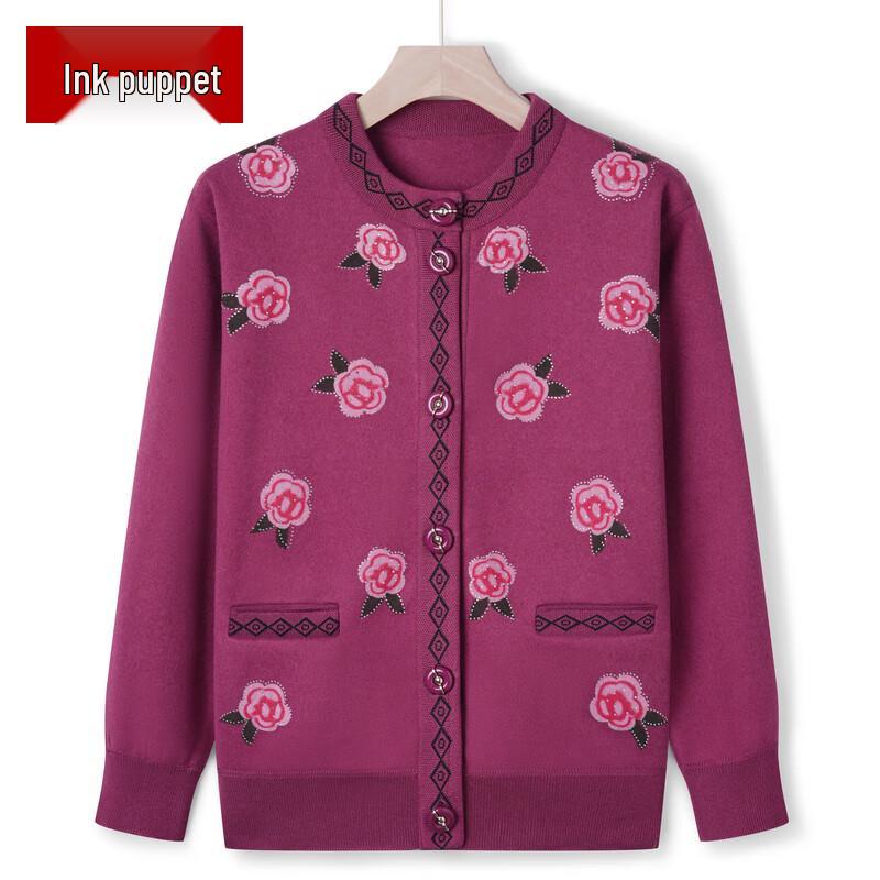 Damen Bestickter Strickcardigan mit Plus-Samt