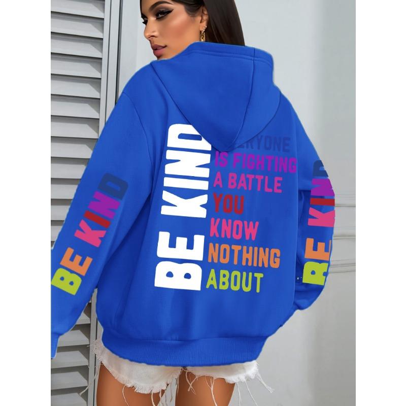 Be Kind Hoodies Women Letter Prints Winter Warm Hooded Street Pocket Loose Sweatshirts Casual All-match Woman Clothes