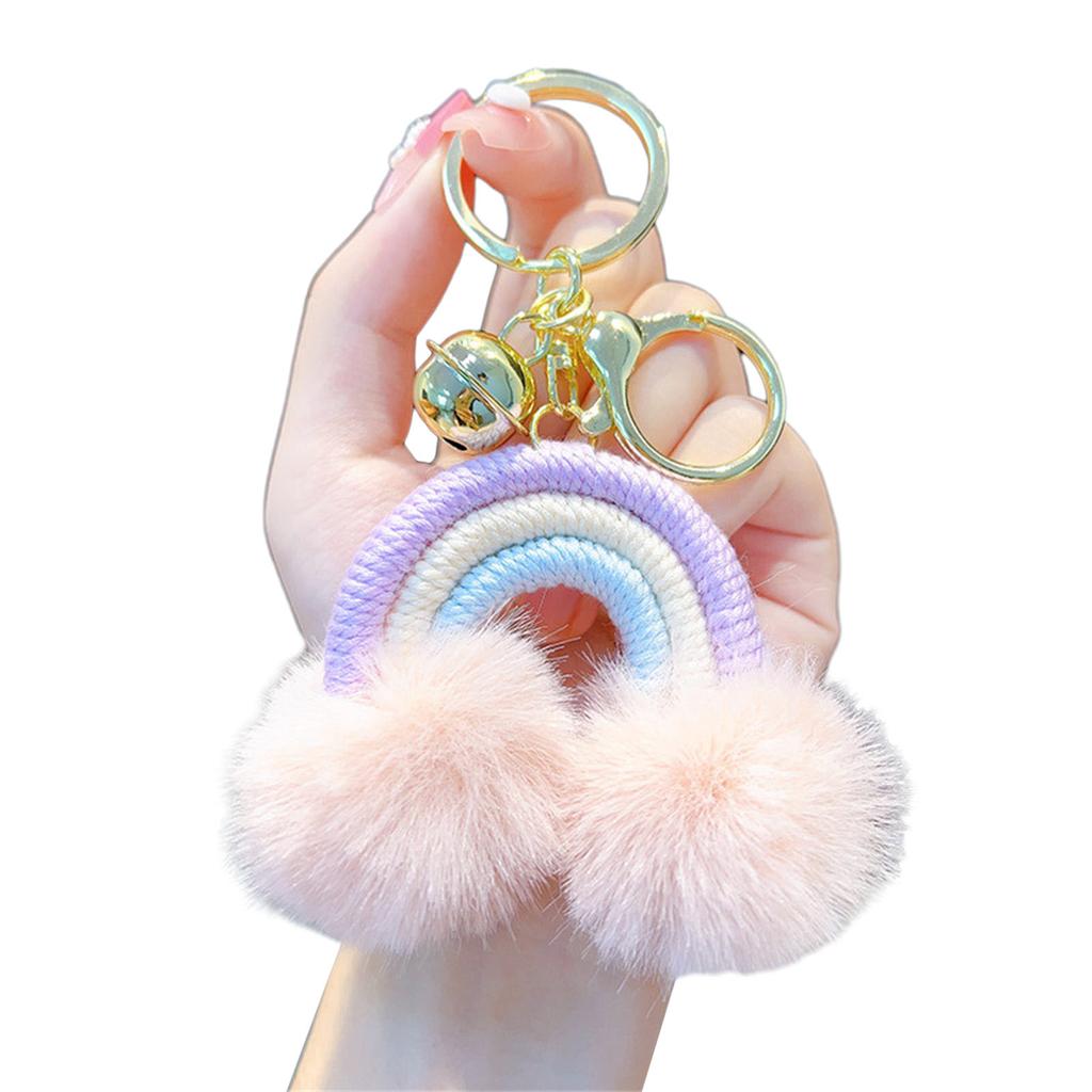 Rainbow Cloud Hairball Keychain Schoolbag Backpack Bag Charm Woven Plush Pendant Keychain Decoration Gifts for Friends