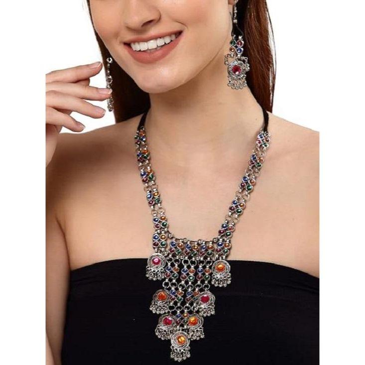 Latest Stylish Traditional Oxidised Silver Necklace Jewellery Set for Women