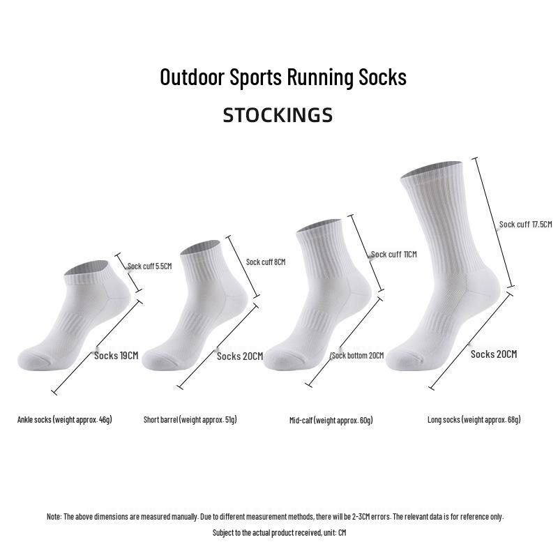 Unisex Breathable Cotton Running Socks - Black & White, Non-Slip Heel, Thickened for Comfort.