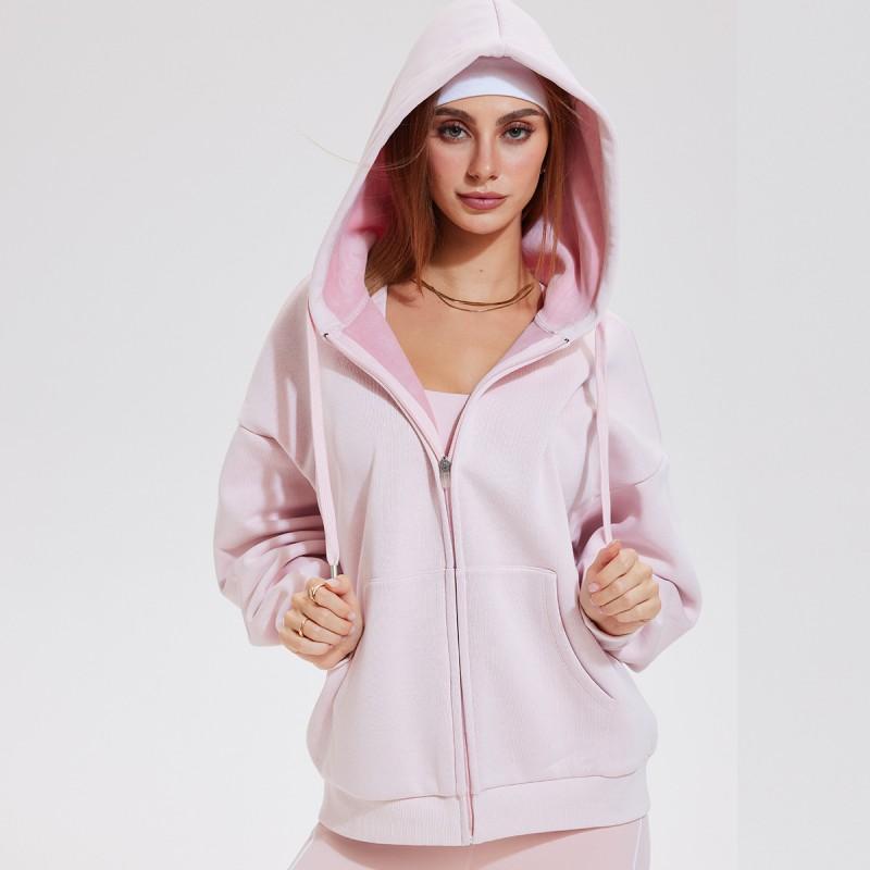 Womens Oversized Hooded Zip-Up Fleece-Lined Sweatshirt Winter Warm Casual Outerwear