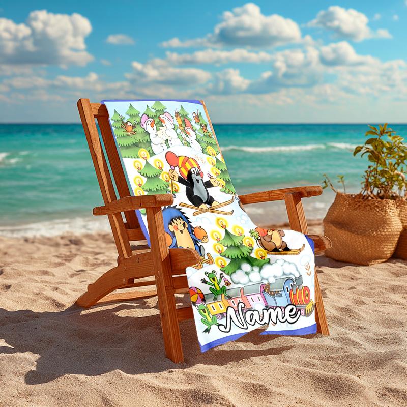 Personalized customized proof beach towel with The Little Mole pattern - soft, absorbent,quick-drying,perfect swimming,camping&bathing