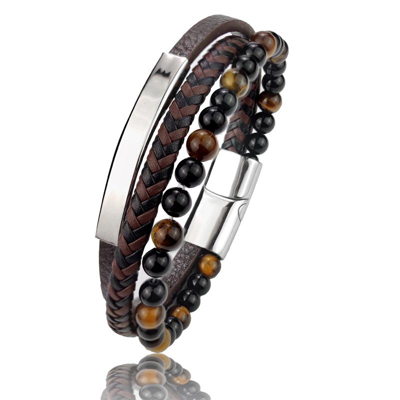 High Quality Luxury Accessories Bracelet Men's Fashion Gift Black Genuine Leather Bracelets DIY Combination Wild Handsome Gift
