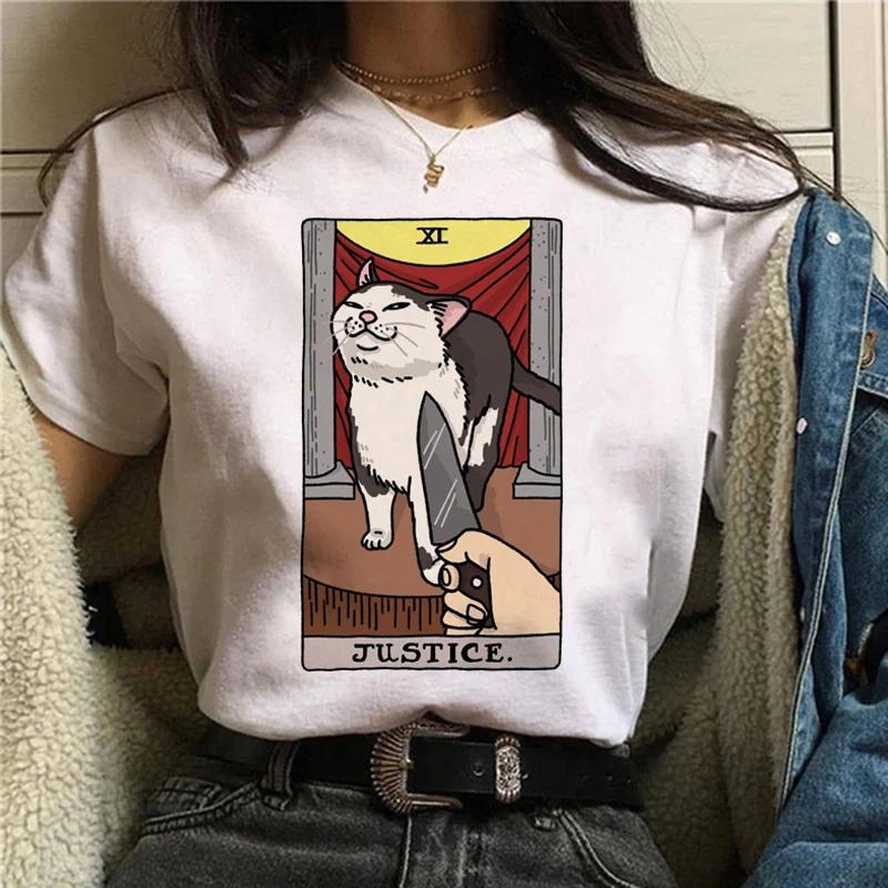 Kawaii Cat Tarot Cute Shirt Fashion Top Female O-neck Tees Short Sleeve Tee Shirt Femme Summer Women Tshirts