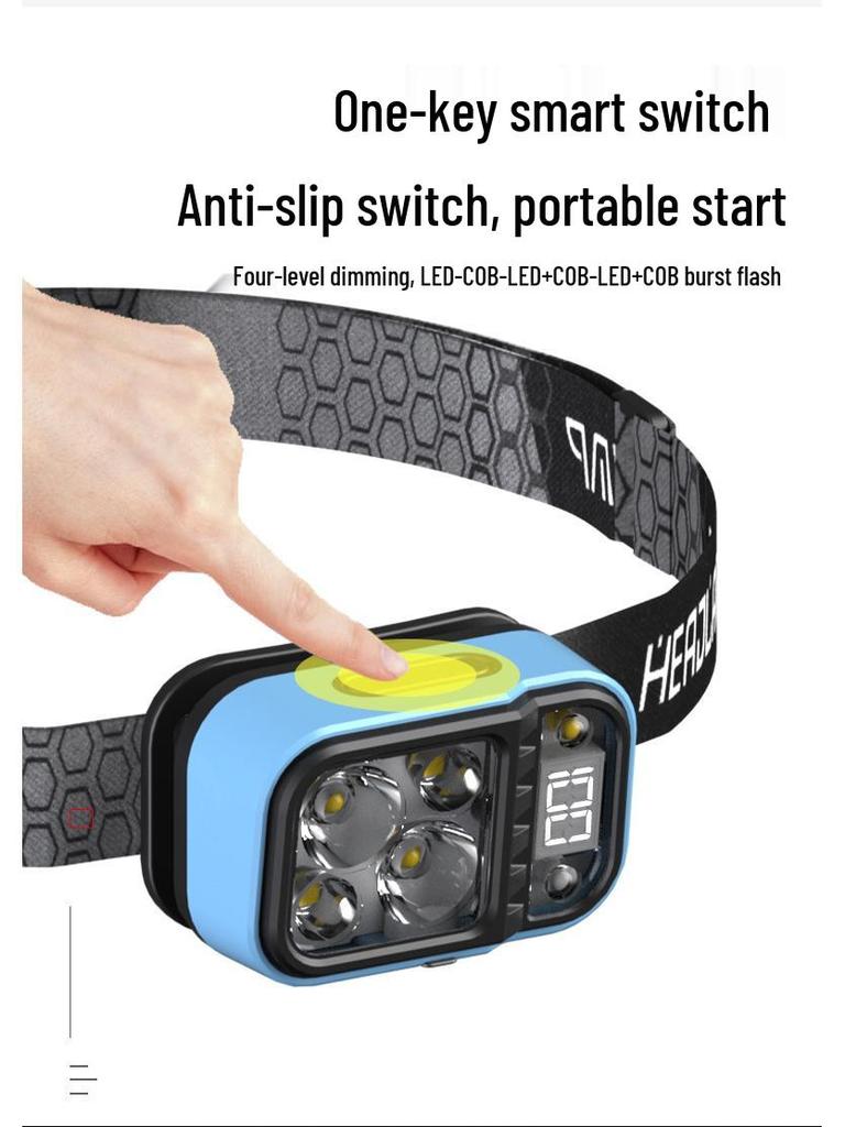 LED Headlamp with USB Charging, Digital Display for Outdoor Activities like Running, Cycling, & Fishing - Lightweight, Cross-Border Induction Design