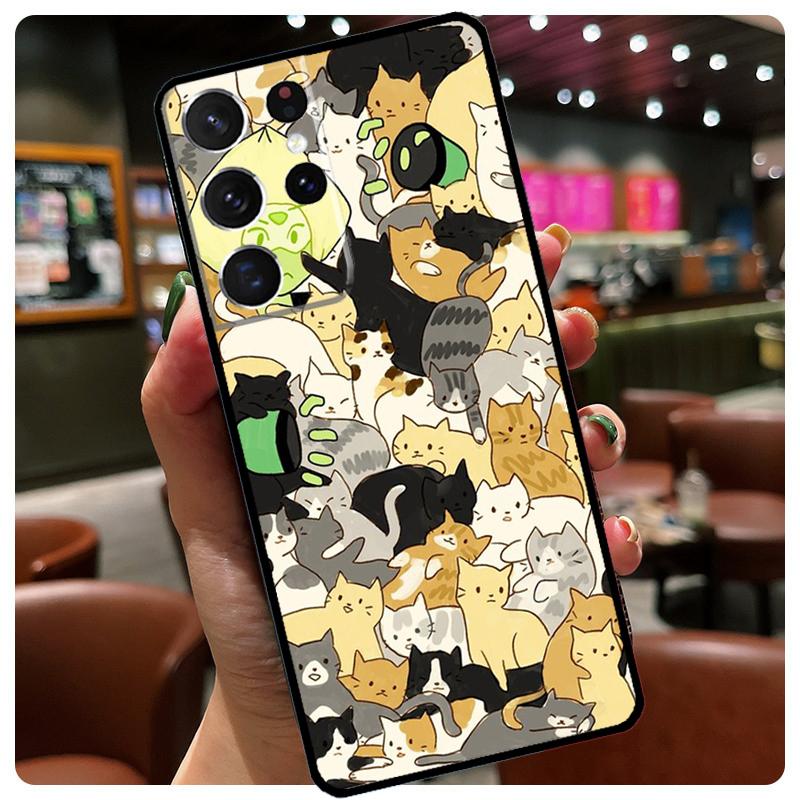 Cartoon Cute Cats Case For Samsung Galaxy S23 S22 Ultra S9 S10 Note 10 Plus Note 20 S21 Ultra S20 FE Phone Coque