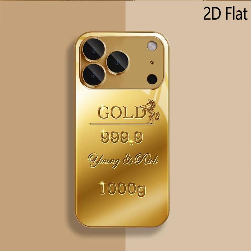 Gold Print Patterned Tempered Glass Design for iPhone16 17 Pro Max 15 14 13 12 11 ProMax Phone Case Camera Cover Shockproof H