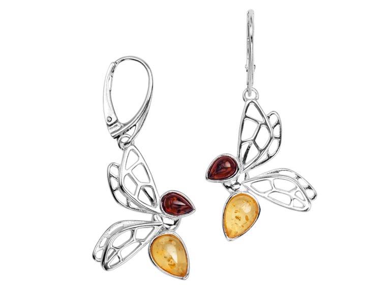 Set of Women' Silver Bee Jewelry with Amber Bee 925