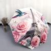 -Designed Folding Umbrella Featuring a Stylish Parisian Landscape Adorned with Butterflies And a Hummingbird, Perfect As a Por