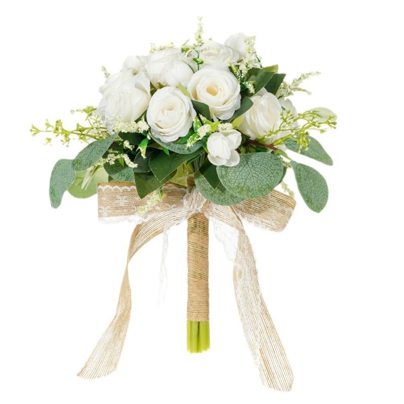 

White Rose Wedding Bouquet Elegant Romantics Bouquet Bridesmaids Flower for Wedding Ceremony Decoration 1 білий