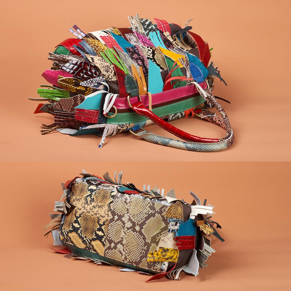 Genuine Leather Bag Contrasting Color Tassel Single-shoulder Crossbody Handbag for Women