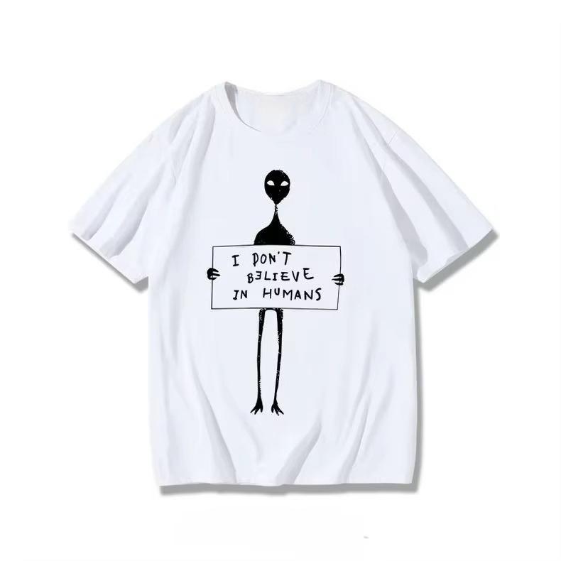 

HOT SALE I Dont Believe in HuUnisexs Graphic Print Autumn Cotton Unisexs and Womens Tshirt Short Sleeve Street Fashion Trend Tee S