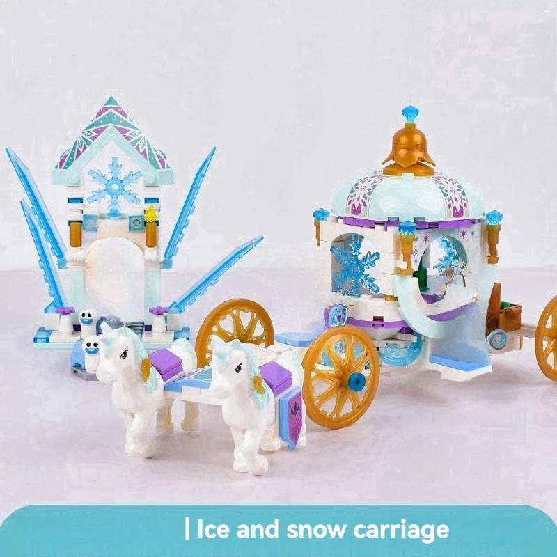 Creative Luxury Ice Castles Playground House Movies Winter Snow Horse Figures Building Blocks Set Toy For Girls Diy Gift
