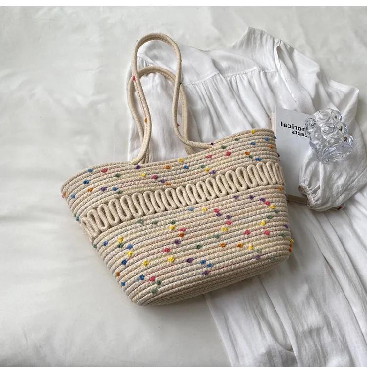 

1pc Knitting Fabric Handbag Durable Straw Large Capacity Beach Bag Shoulder Bag Women,Capacity Bag Women s Summer Shoulder Bags слоновая кость