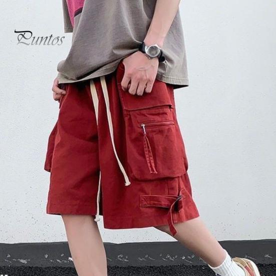 Men Cargo Shorts Elastic Waist Adjustable Drawstring Sport Shorts with Multi Pockets Wide Leg Casual Shorts