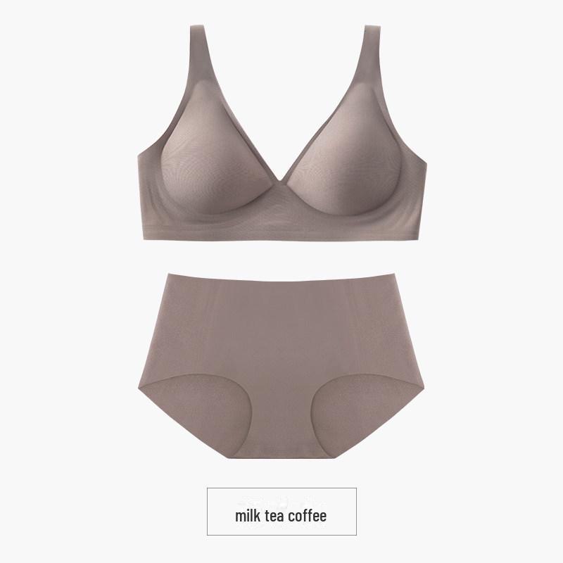 "Women's French-Style Seamless Soft Support Jelly Underwear Bra Set - Comfortable, No Steel Ring, Adjustable, Gathered Design"