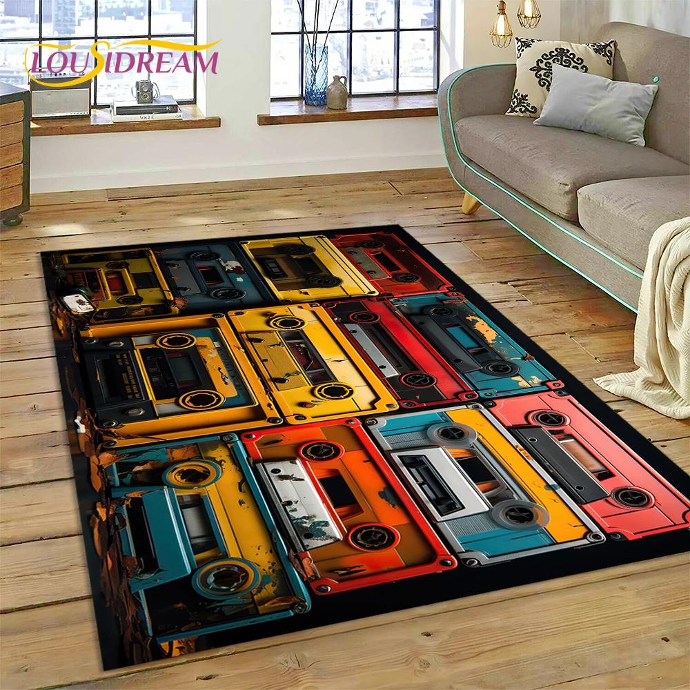 3D Music Cassette Tape Retro Recorder CD Instrument Carpet Rug for Bedroom Living Room Home Sofa Decoration, Kid Decor Floor Mat