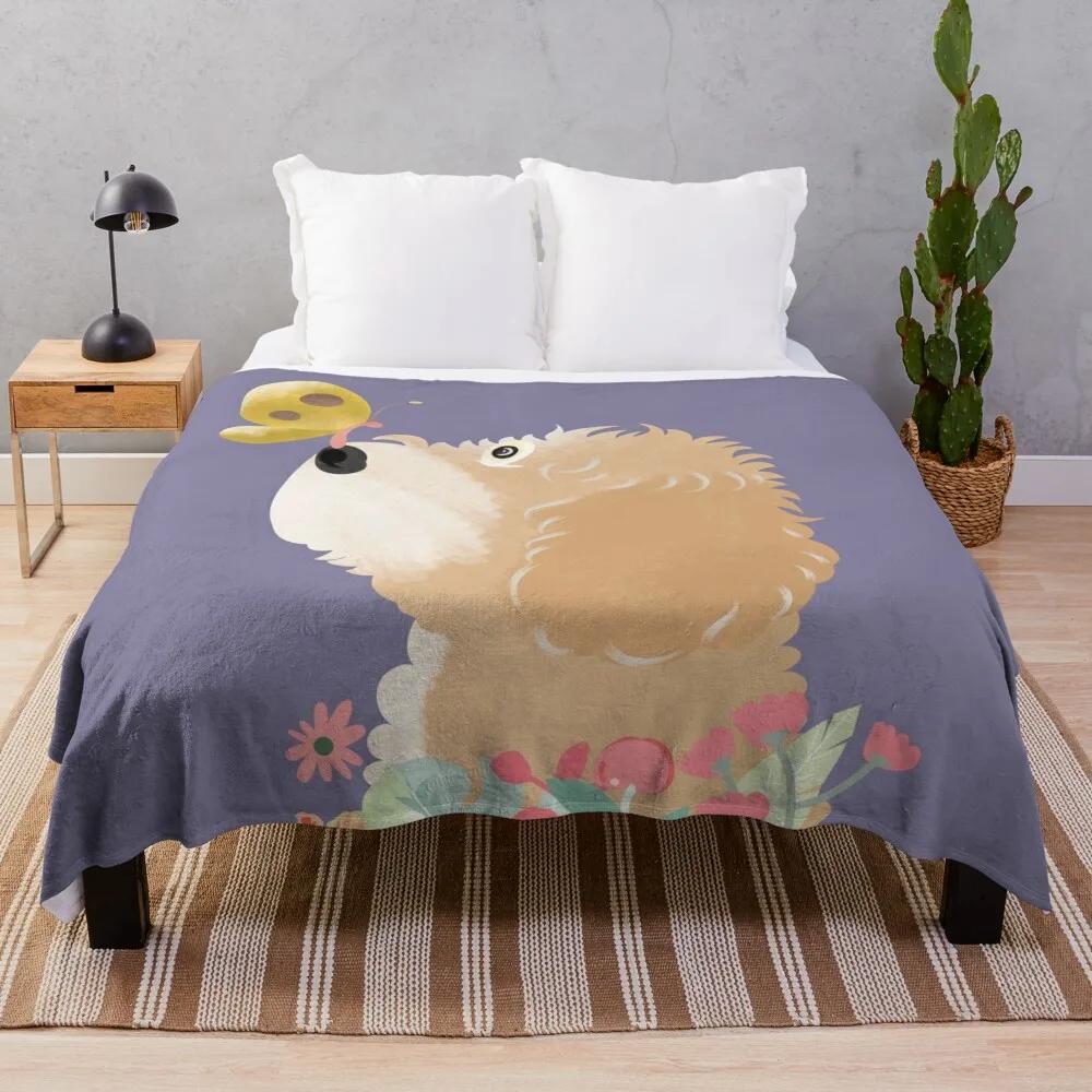Labradoodle Doodle Dog Flannel Throw Blanket Cute Kawaii Dog Lightweight Super Soft for Sofa Couch Bed Festival Birthday Gift