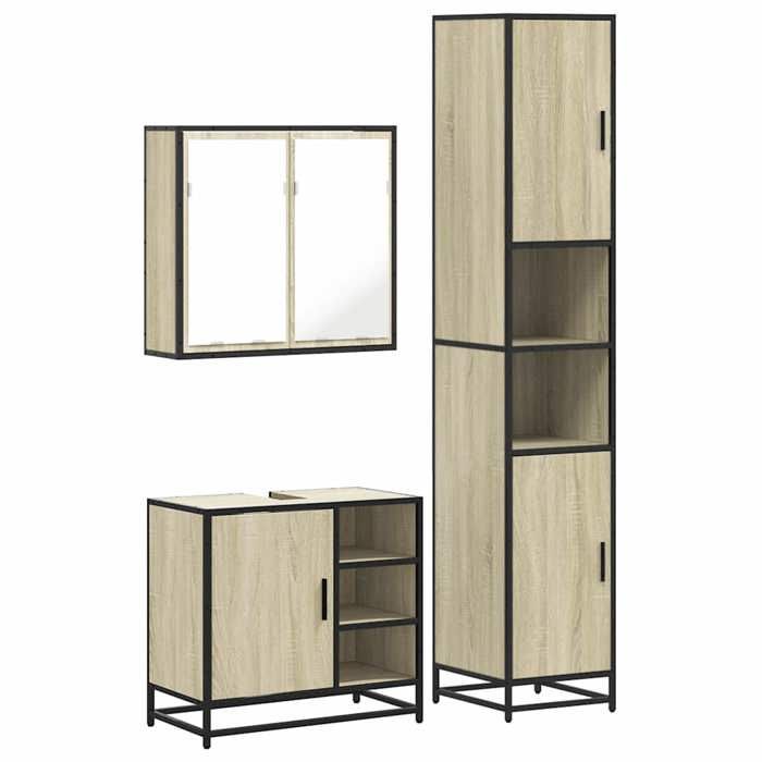 VidaXL Ensemble De Meubles De Salle De Bain 3 Pcs Chêne Sonoma, Armoire De Salle De Bain, Armoire De Rangement De Toilette, 3301086