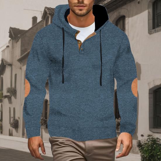 Men Fleece Lined Hoodie Warm Casual Sweatshirt with Button Hood Cozy Thickened Pullover for Autumn Winter Daily Wear Sports School Street