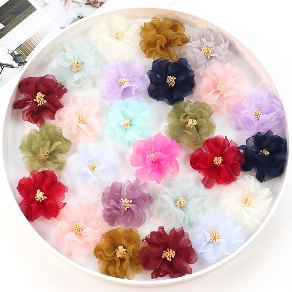 10Pcs Colorful Organza Artificial Flower Appliques  for Wedding Dress Hats Decoration