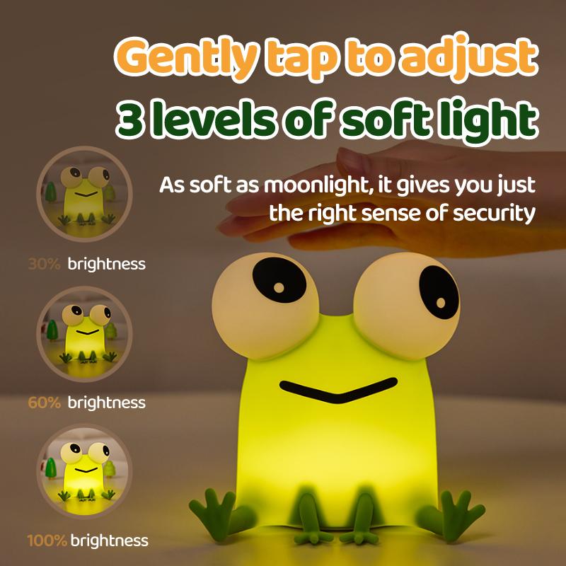 Cute Frog Night Light For Kids Silicone Nursery Night Light Dimmable LED Squishy Sleeping Lamp Rechargeable Bedside Touch Lamp