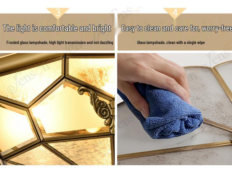 European All-Copper Ceiling Light for Bedroom, Living Room, Foyer, Balcony, or Aisle - Simple, Warm, and Romantic Design