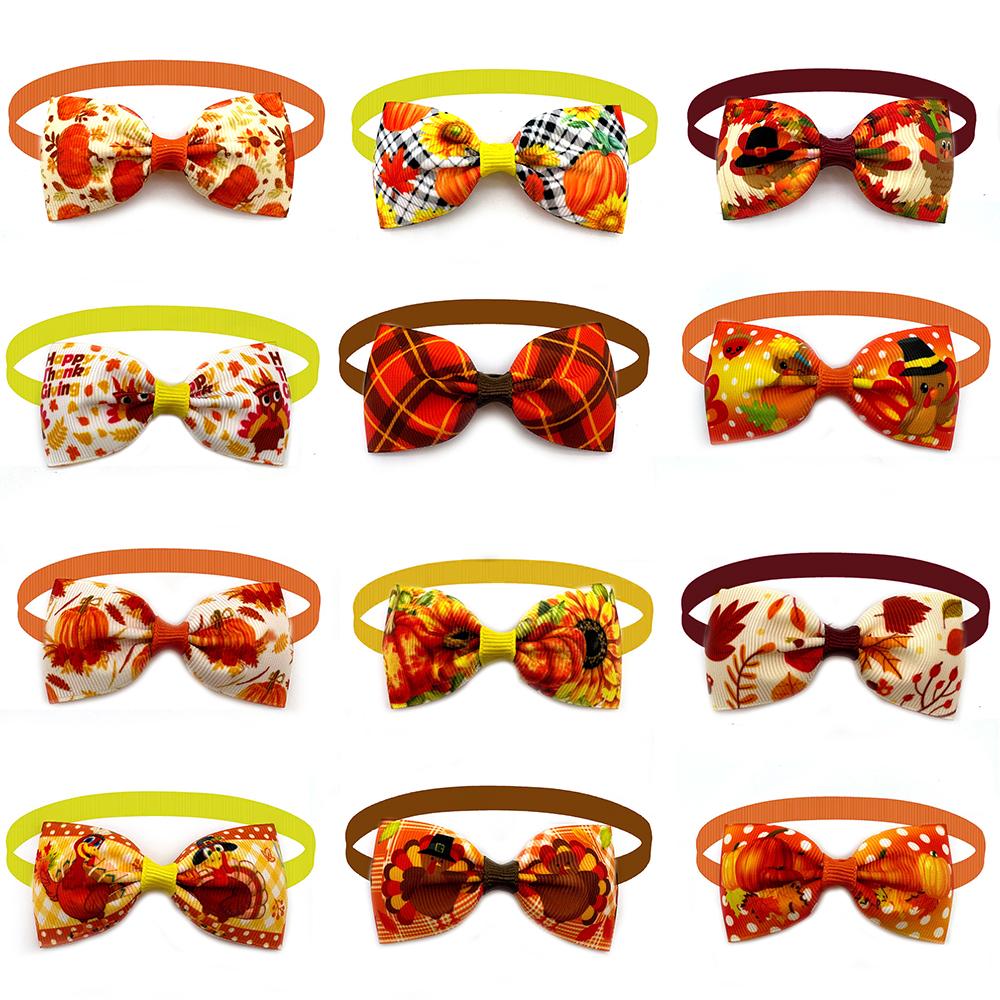 50/100pcs Dog Bow Tie Fall Style Dog Bowties Necktie Collar Thanksgiving Pet Supplies Pet Grooming Accessories for Small Dog Cat
