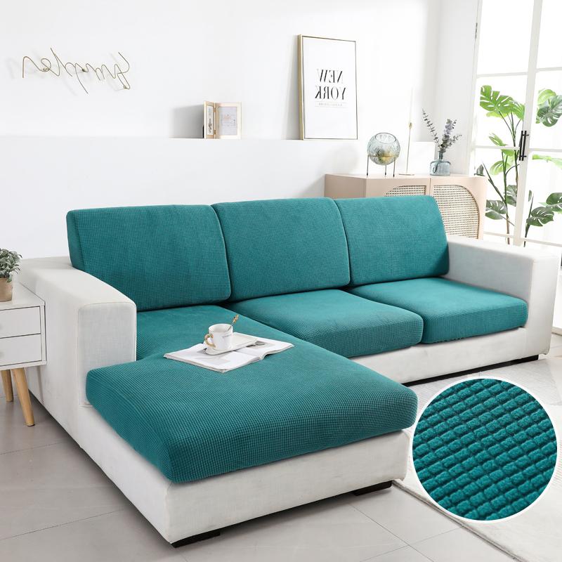 Solid Color Sofa Seat Slipcover Cushion Covers With Elastic Band Thick Jacquard Textured Cushion Covers For Sectional Sofa Slip