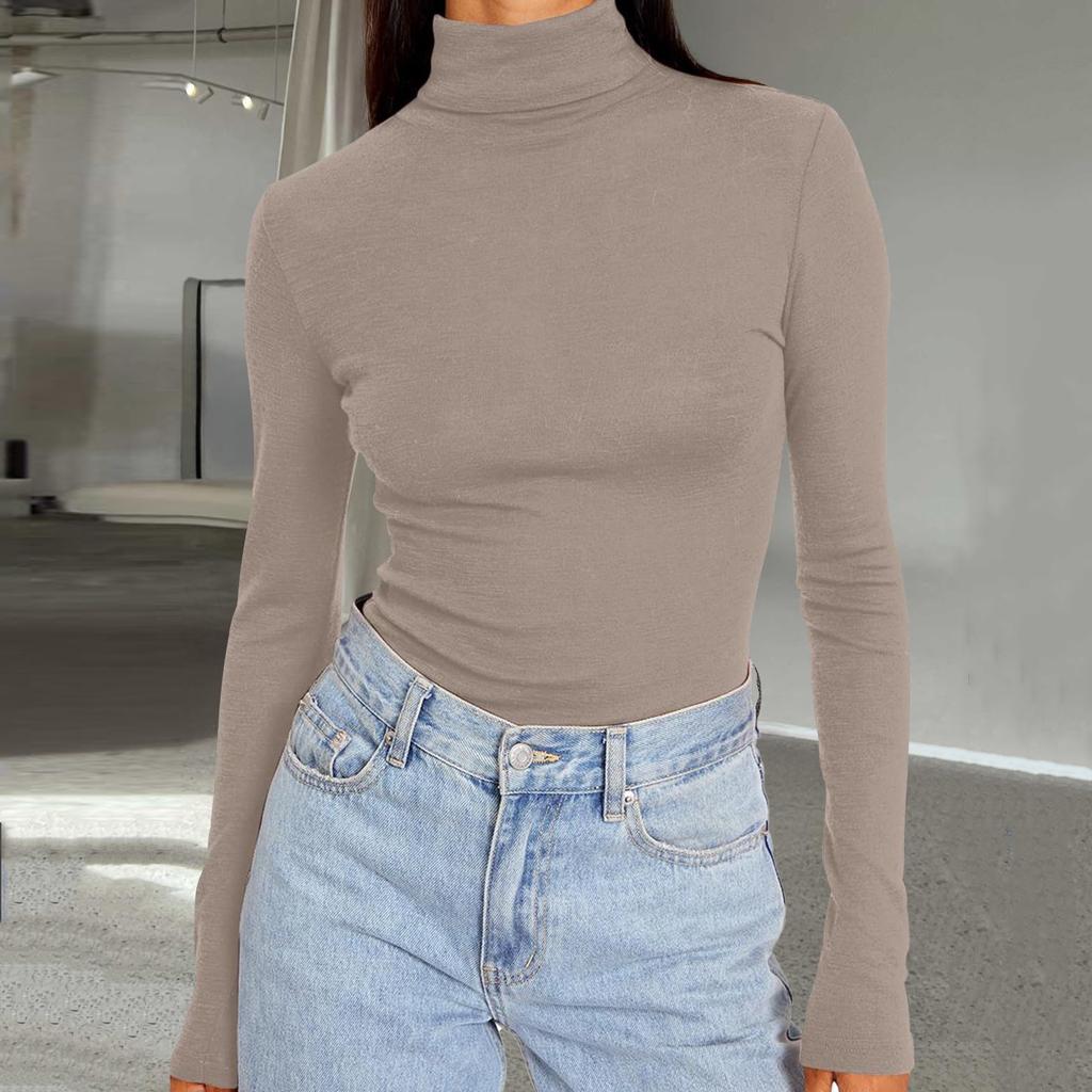 Dámské módní tričko s rolákem a dlouhým rukávem, hřejivá základní vrstva, jednobarevná halenka