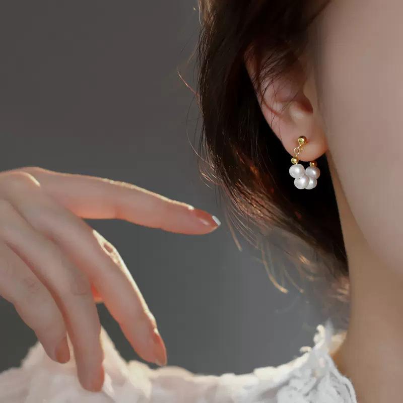 925 Sterling Silver Pearl Earrings Natural Freshwater Pearl Handmade Light Luxury Earrings Ins Niche Design Ear Studs