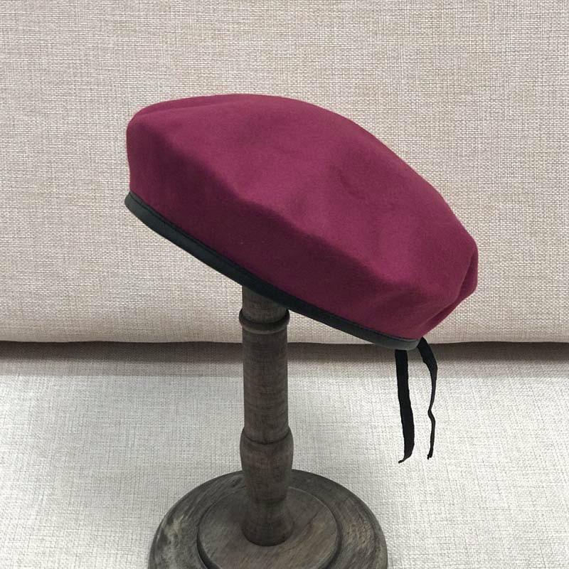 

Унісекс вовняний берет: Імітація овчини по краю, корейський та японський стиль для осені та зими Small (54-56cm) вина червоного кольору