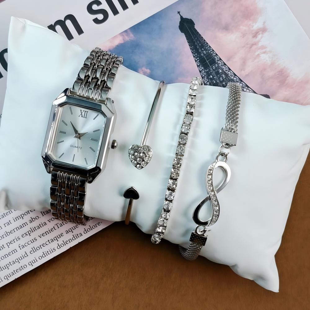 LP43  Gift Set Fashion Square Watch Stainless Steel Women Wristwatch Luxury Casual Dress Watches Without Box for Ladies