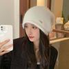 Stacks of Hats for Women Curly Knitted Pullover Hat Autumn and Winter Rabbit Hair Ear Protection Warm Wool Hat Showing Face Small Cold Hat