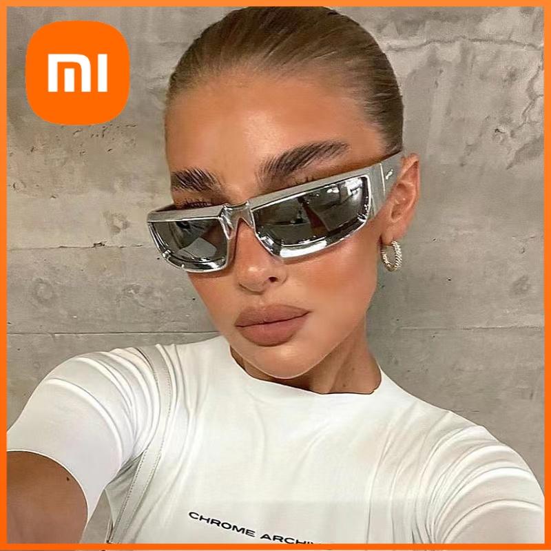 Xiaomi Y2K Spor Punk Güneş Gözlüğü Kadın Erkek Lüks Marka Tasarımcı Kare Gözlük Renkli Aynalı Moda Gözlük