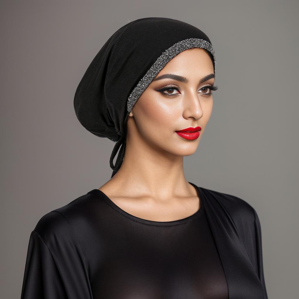 New Modal Rhinestone Band Muslim Turban Hat Inner Hijab Caps Islamic Underscarf Bonnet India Hats Female Headwrap Turbante Mujer