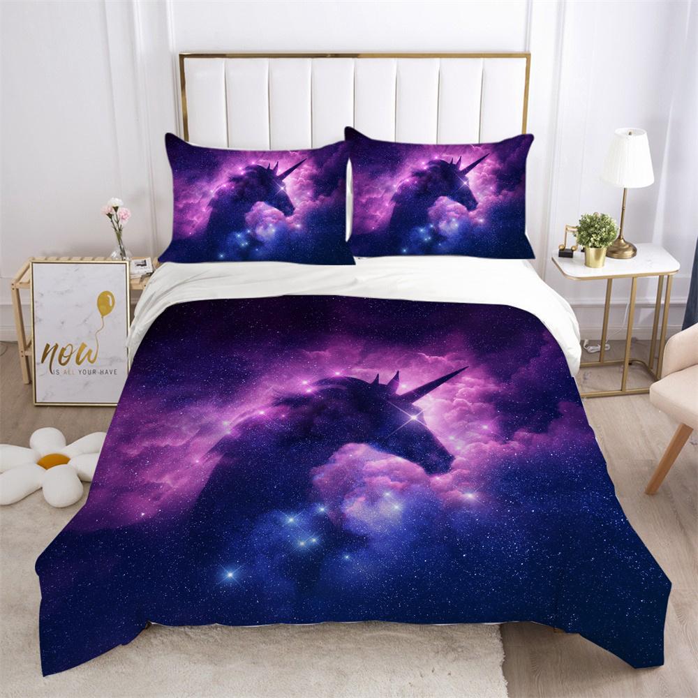 

Комплект постельного белья с принтом единорога, королевский размер, подростковая постельная одежда, мягкий высококачественный полиэстер, модный домашний комплект постельного белья EU Single 135x200cm