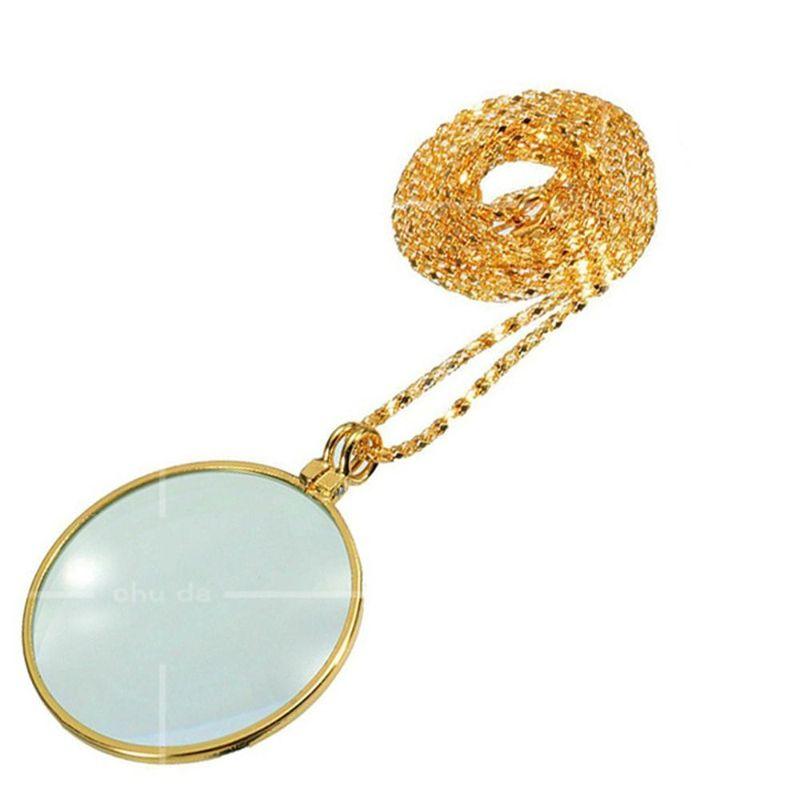 5x Magnifier Pendant Gift with Chain Portable Monocle Convenient Hanging Ornament Optical Magnifier Necklace Reading Newspaper
