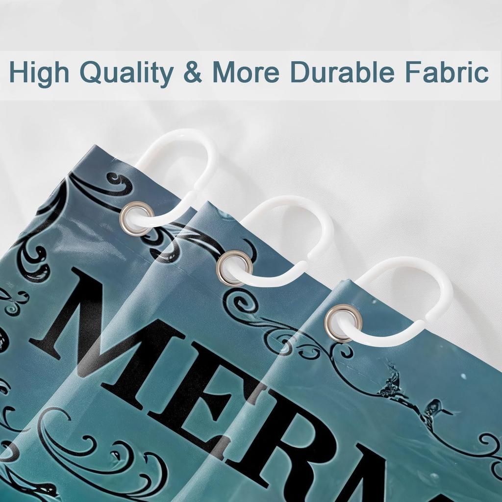 Ocean Shower Curtain Mermaid Bathroom Curtains 60Wx72L Inch Teal Blue Funny Wash Your Tail Bathtub Bubbles Sea Bath Soap Vintage