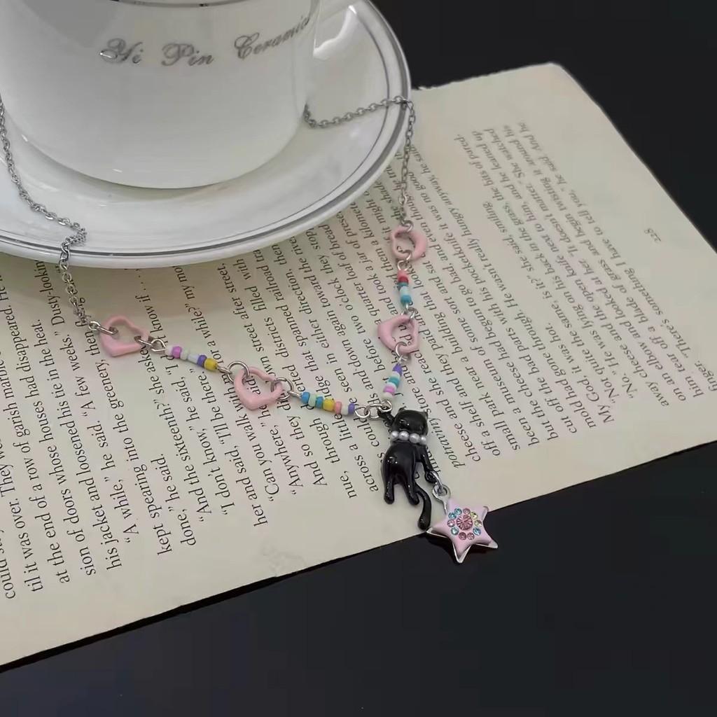 Cute Pearl Y2k Inlaid Black Cat Star Bracelet Stylish Summer Jewelry Women For