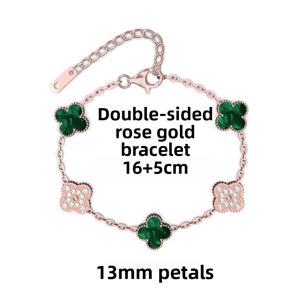 Brățară Trifoi cu Patru Foi de 13 mm Aur Roz Vid Cinci Flori Brățară Completă pentru Doamne