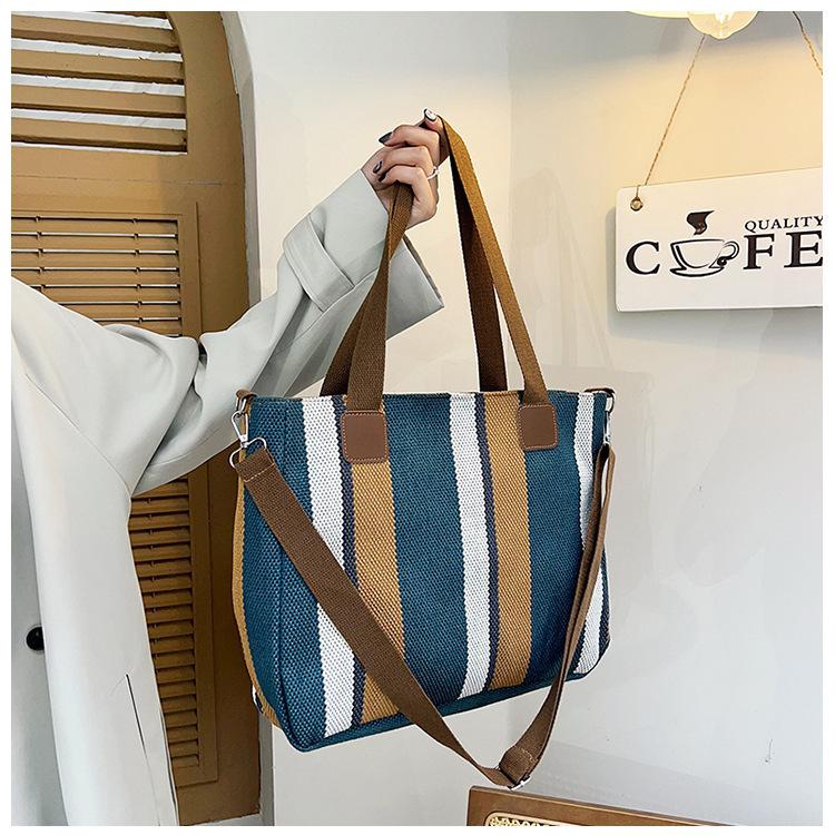 Canvas Large Capacity Portable Tote Bag 2025 New Trendy Plaid Messenger Bag Hand Carry Shoulder Bag Commute