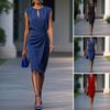 Damen Business Arbeitskleid Rundhals Ärmellos Raffung Bodycon Kleid Sommer Schlankheitsformend Formelles Etuikleid